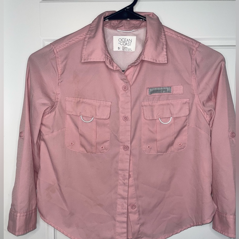 Girls Sz Small Ocean & Coast Breathable Long Sleeve Button Down